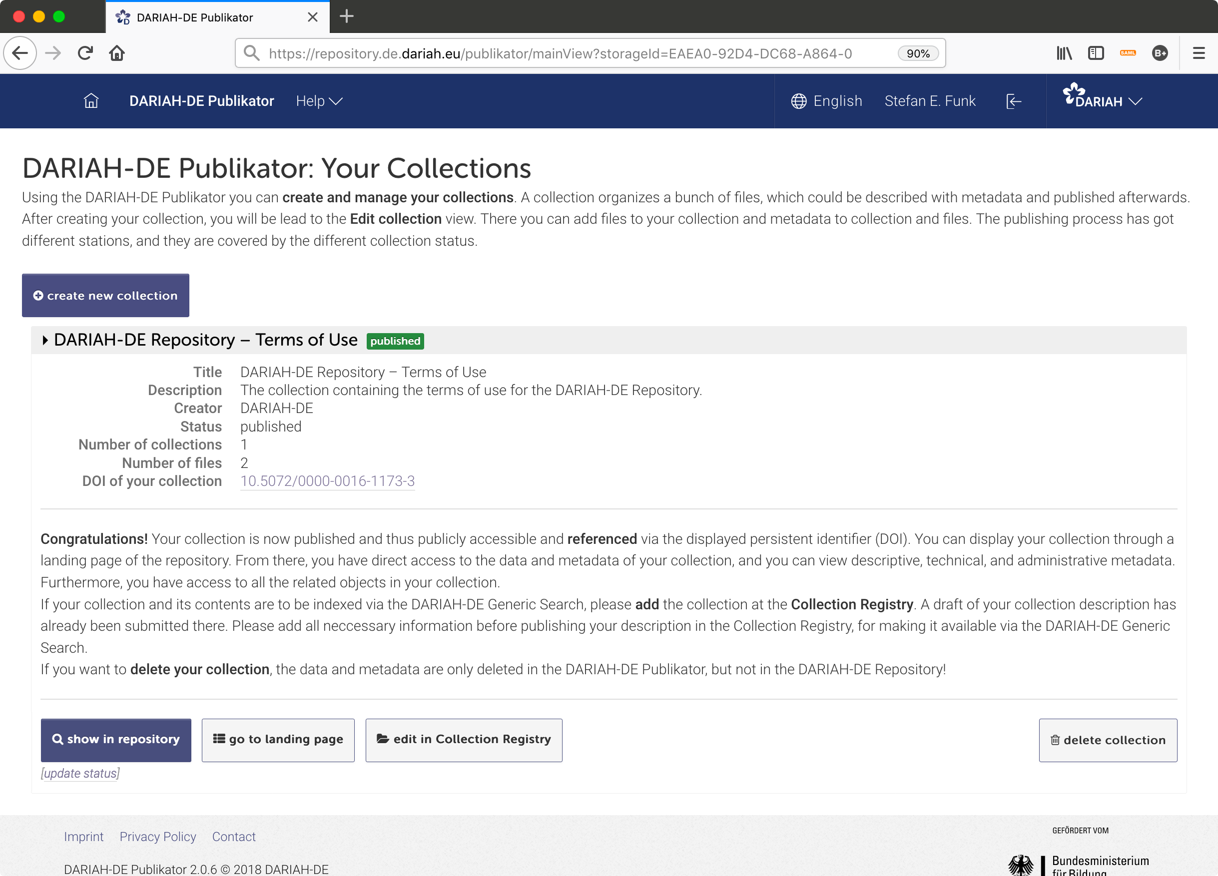 Collection Overview Page After Publication